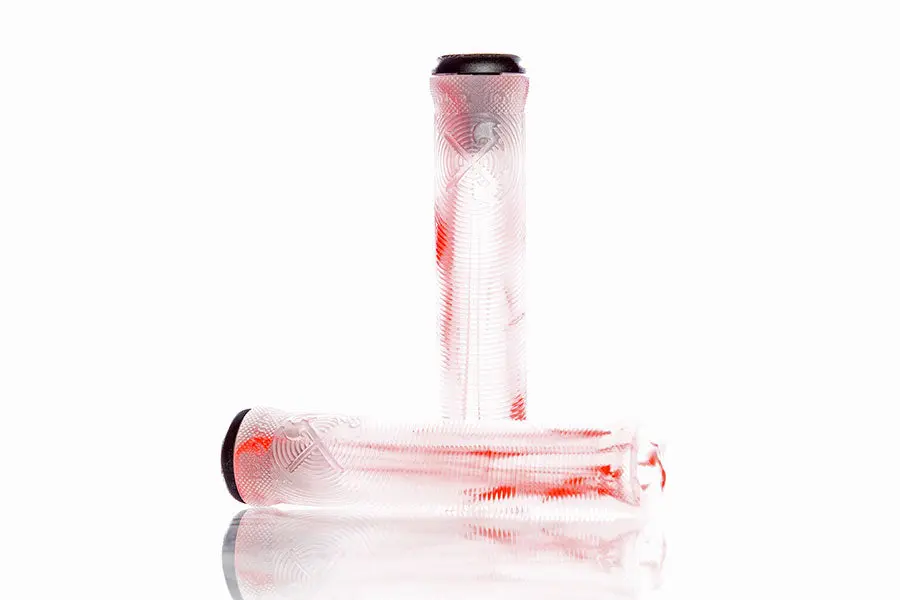 Demolition Axes Flangeless BMX Handlebar Grips Clear/Red Marble Pair